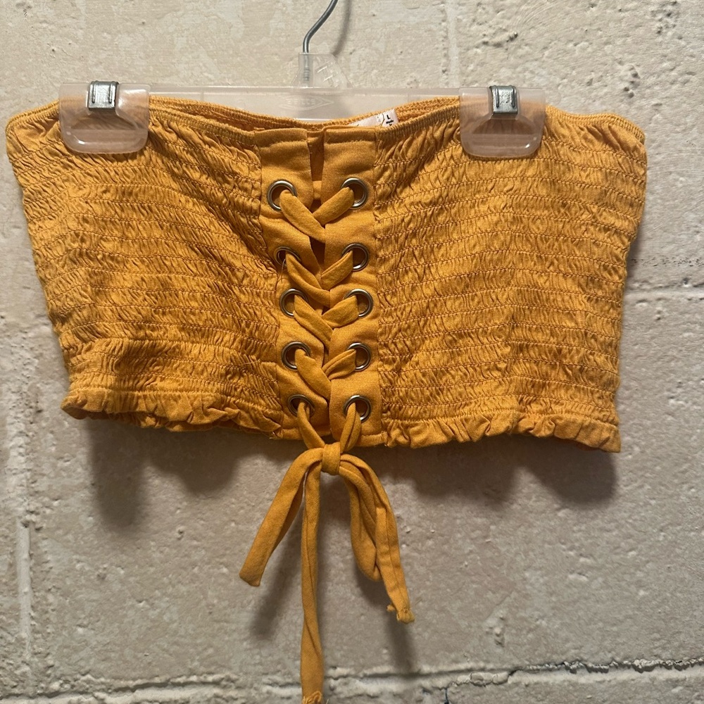 Mustard Yellow Lace-Up Tube Top
